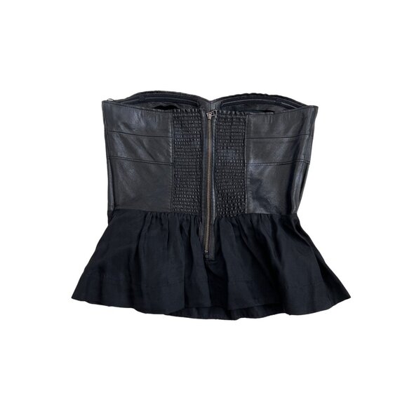 Rebecca Taylor Black Strapless Lamb Leather Peplum Top - Picture 3 of 4